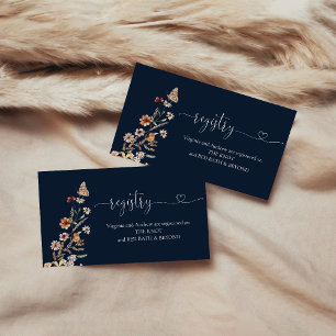 Navy Blue Tiny Wildflower Bridal Shower Registry Enclosure Card