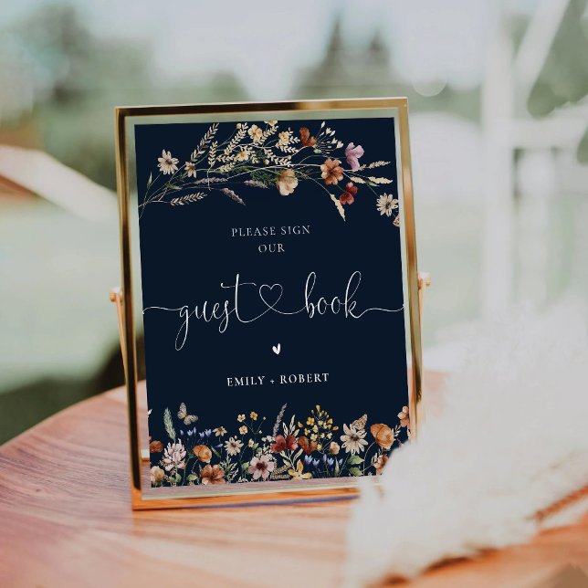 Navy Blue Tiny Wildflower Guest Book Sign (Creator Uploaded)