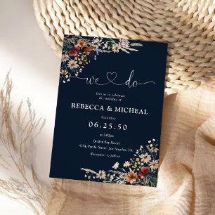 Navy Blue Tiny Wildflower Wedding Ceremony  Invitation