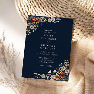 Navy Blue Tiny Wildflower Wedding Ceremony  Invitation