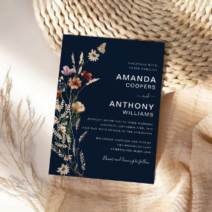 Navy Blue Tiny Wildflower Wedding Ceremony Invitation