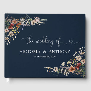 Navy Blue Tiny Wildflower Wedding Guest Book