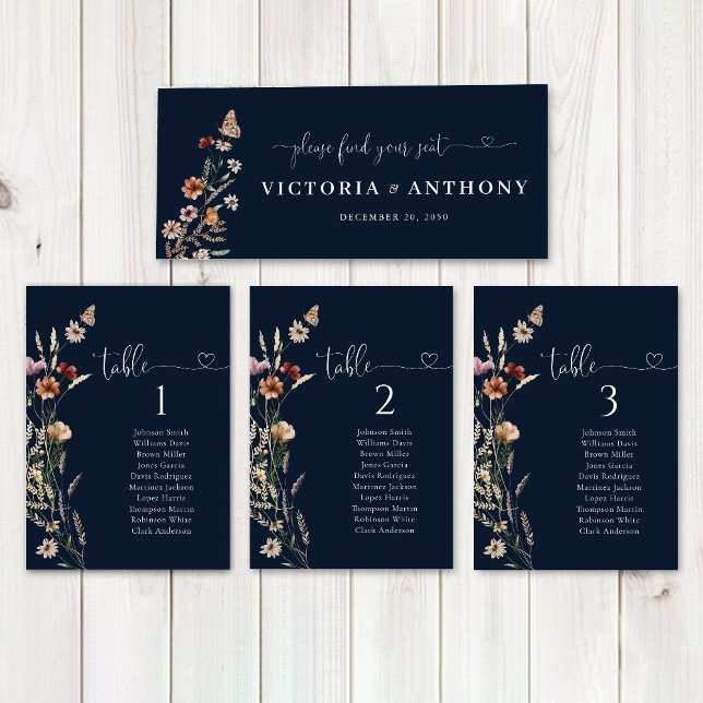 Navy Blue Tiny Wildflower Wedding Head Table Sign (Creator Uploaded)