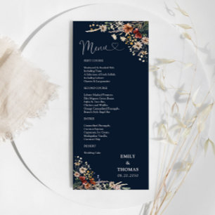 Navy Blue Tiny Wildflower Wedding Menu