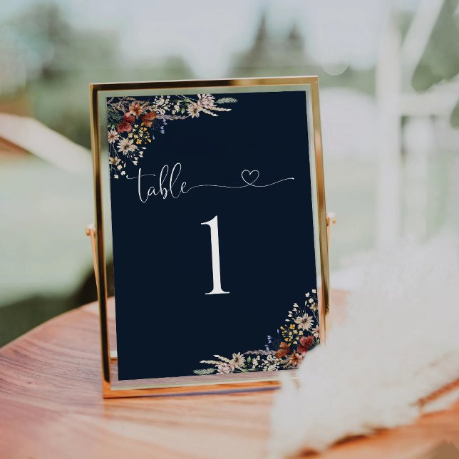Navy Blue Tiny Wildflower Wedding Table Number (Creator Uploaded)