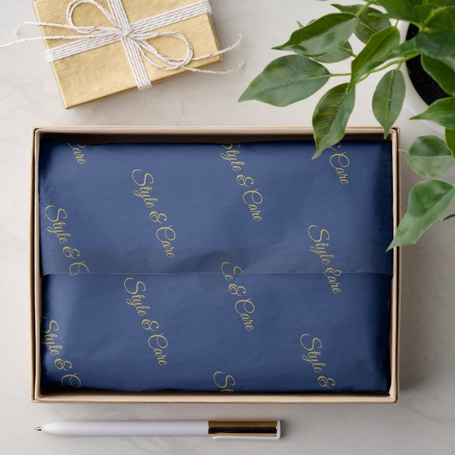 Navy Blue Tissue Paper with Name Pattern Print (Gift)