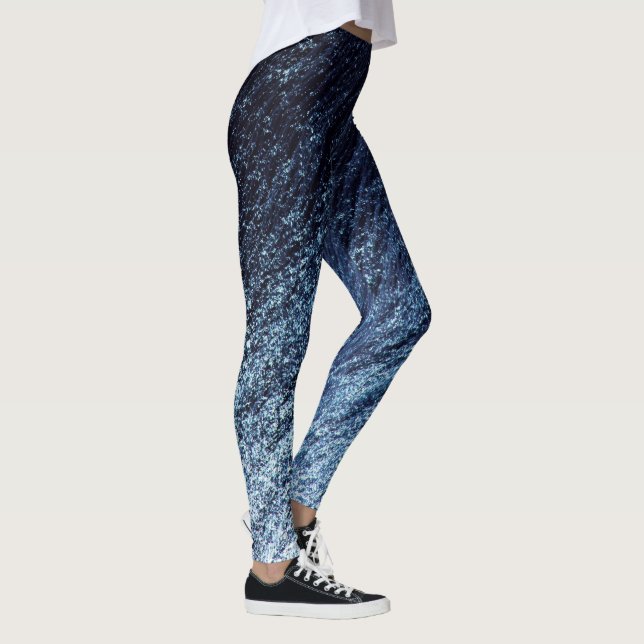 Navy Blue to Cerulean Ombre Glitter, Water Element Leggings (Right)