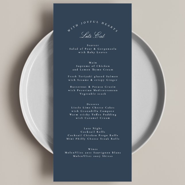 Navy Blue Traditional Calligraphy Formal Wedding Menu (Creator Uploaded)