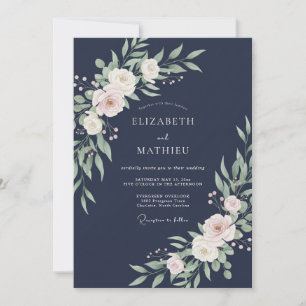 Navy Blue Traditional Winter Wedding Invitation