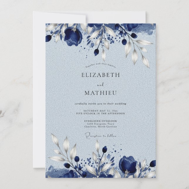 Navy Blue Tranquil Winter Wedding Invitation (Front)