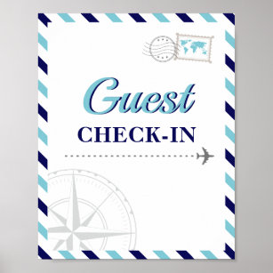 Navy Blue Travel Airplane Guest Check-in Welcome Poster
