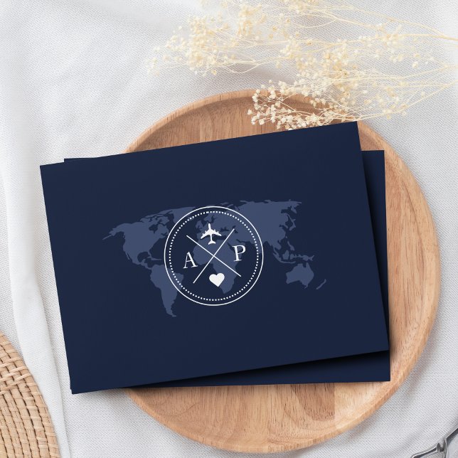 Navy Blue Travel Themed Destination Wedding Envelope (Navy Blue Travel Themed Wedding Envelopes)