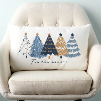 Navy Blue Trees Modern Simple Christmas Holiday Lumbar Cushion