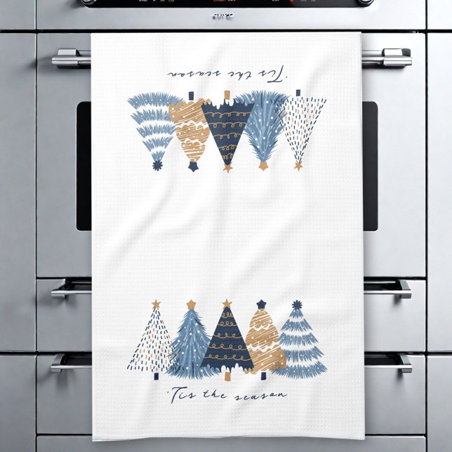Navy Blue Trees Modern Simple Christmas Holiday Tea Towel (Navy Blue Trees Modern Simple Christmas Holiday Kitchen Towel)