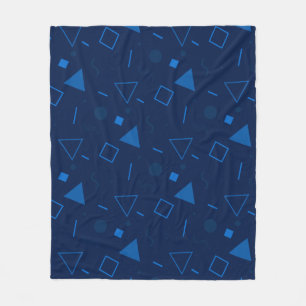 Navy Blue Triangle Circle Square Memphis Pattern  Fleece Blanket