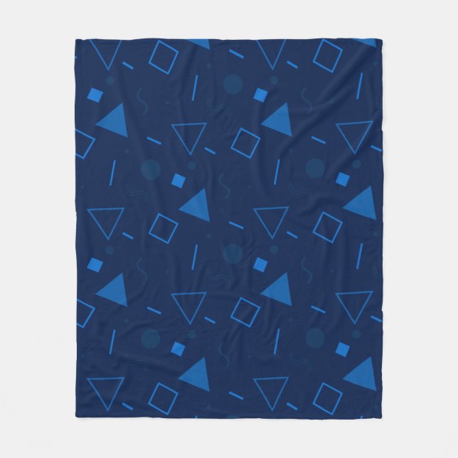 Navy Blue Triangle Circle Square Memphis Pattern  Fleece Blanket (Front)