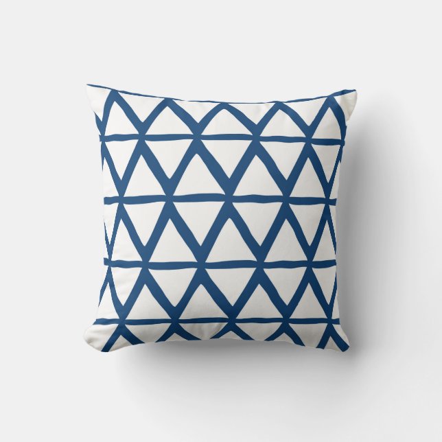 Navy Blue Triangles Geometric Decorative Pillow (Front)