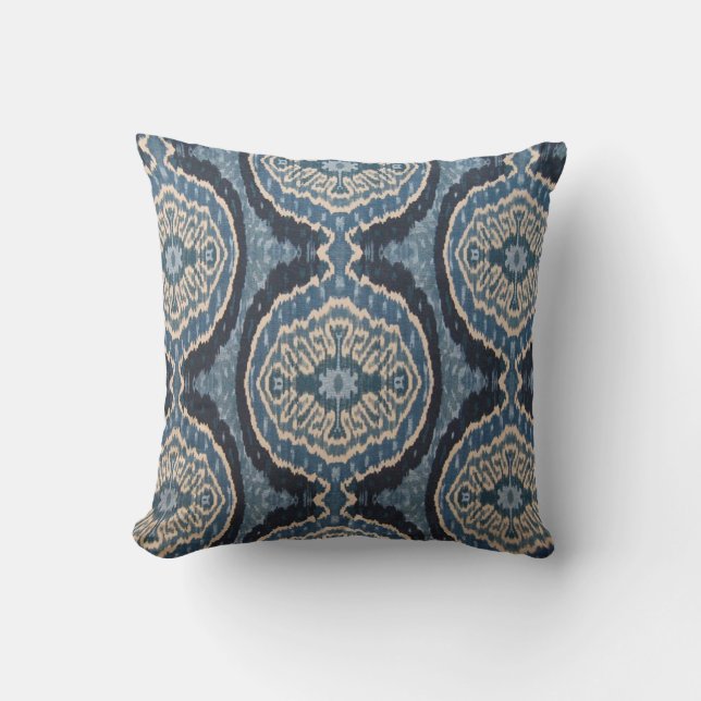 Navy Blue Tribal Ikat Cushion (Front)