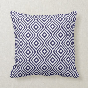 Navy Blue Tribal Ikat Diamond Pattern Cushion
