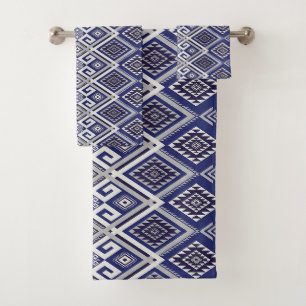 Navy Blue Tribal Motif Surface Pattern Bath Towel Set