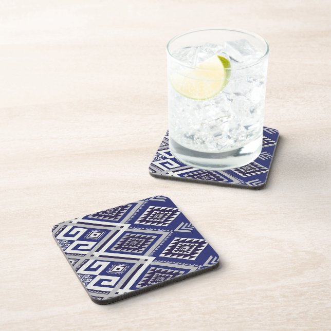 Navy Blue Tribal Motif Surface Pattern Coaster (Right Side)