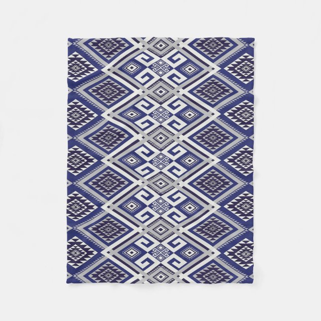 Navy Blue Tribal Motif Surface Pattern Fleece Blanket (Front)