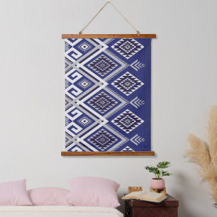 Navy Blue Tribal Motif Surface Pattern Hanging Tapestry