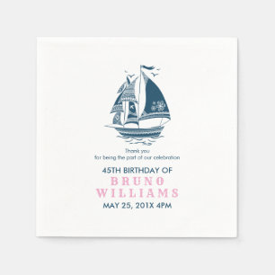 Navy-blue Tribal Nautical Boat Birthday Template Napkin