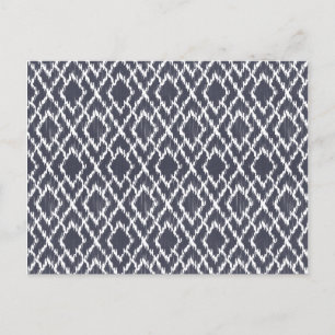 Navy Blue Tribal Print Ikat Geo Diamond Pattern Postcard