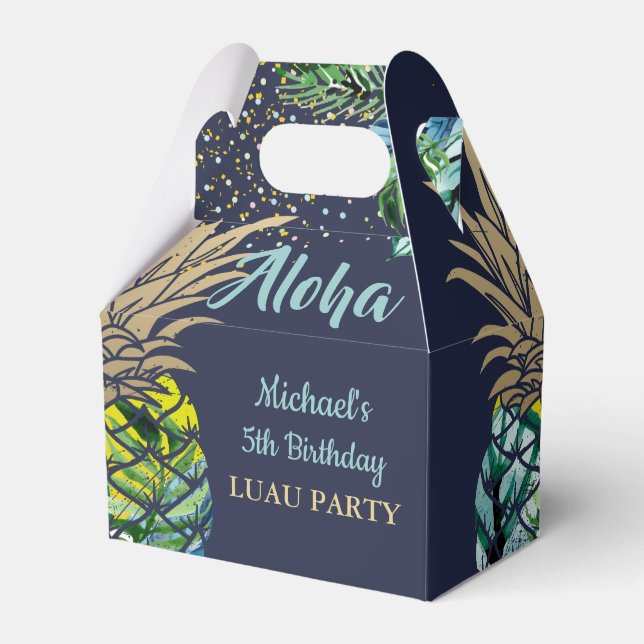 Navy Blue Tropical Pineapple Beach Birthday Favour Box (Front Side)