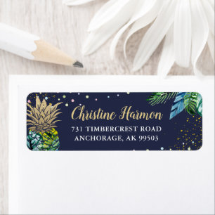 Navy Blue Tropical Pineapple Beach Return Address
