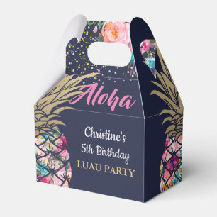 Navy Blue Tropical Pineapple Pink Floral Birthday Favour Box