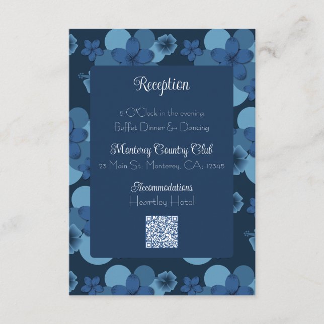Navy Blue Tropical Theme Wedding Invite Enclosure (Front)
