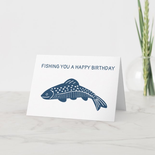 Navy Blue Trout Fish Custom Message Birthday Card (Front)