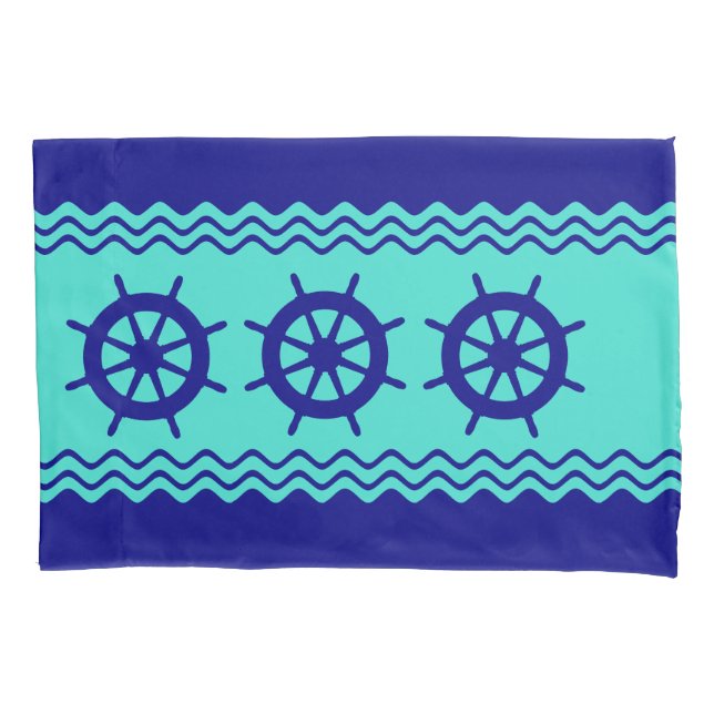 Navy Blue Turquoise Helm Stripe Pillowcase (Front)