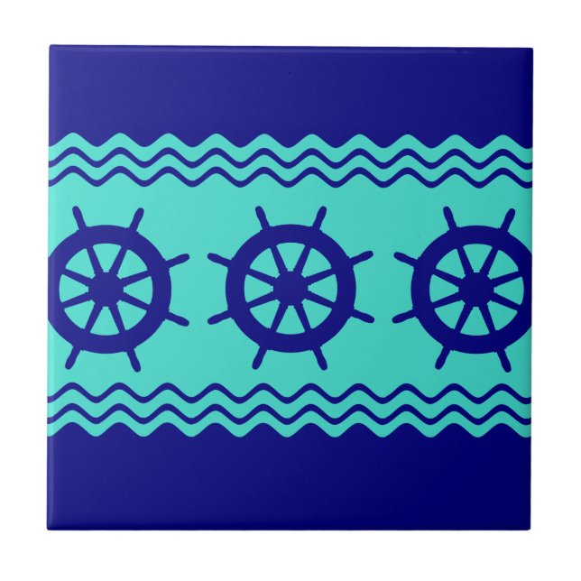 Navy Blue Turquoise Helm Stripe Tile (Front)