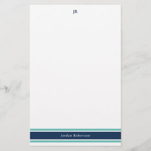 Navy Blue Turquoise Monogrammed Stationery