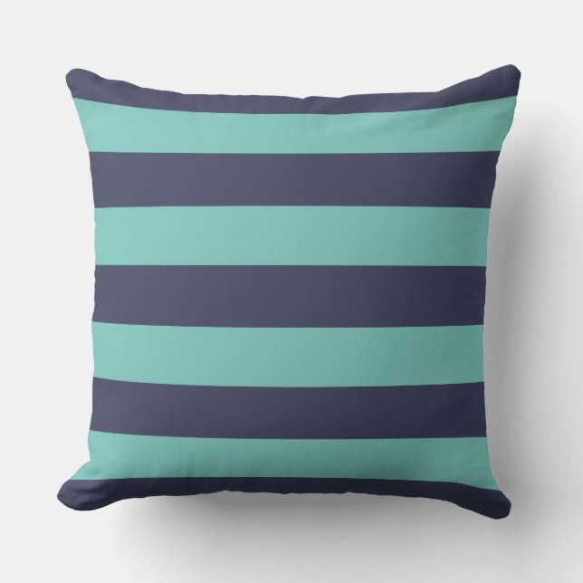 Navy Blue Turquoise Stripes Outdoor Cushion (Front)