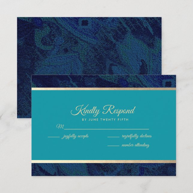 Navy Blue Turquoise Wedding RSVP Cards (Front/Back)