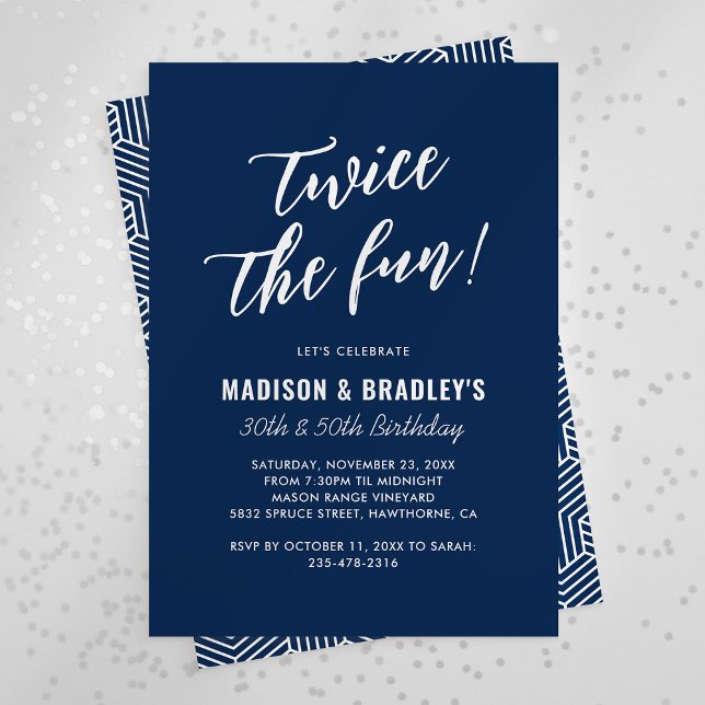 Navy Blue Twice The Fun Joint Birthday Party Invitation (Creator Uploaded)