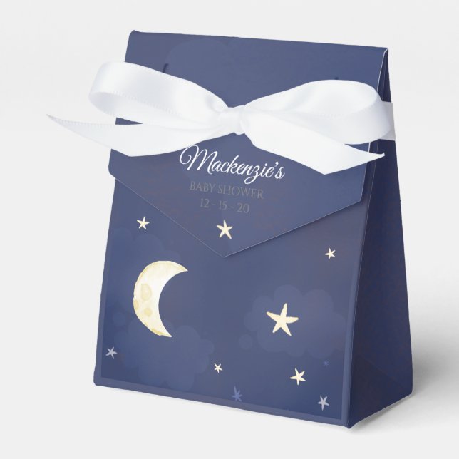 Navy Blue Twinkle Little Star Sky Baby Shower Favour Box (Front Side)