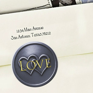 Navy  Blue Two Hearts Intertwined Wedding Classic Round Sticker