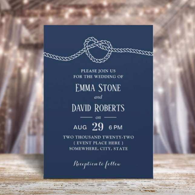 Navy Blue Tying the Knot Minimalist Summer Wedding Invitation (Creator Uploaded)