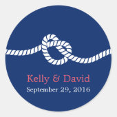 Navy Blue Tying the Knot Nautical Wedding Favour Classic Round Sticker (Front)