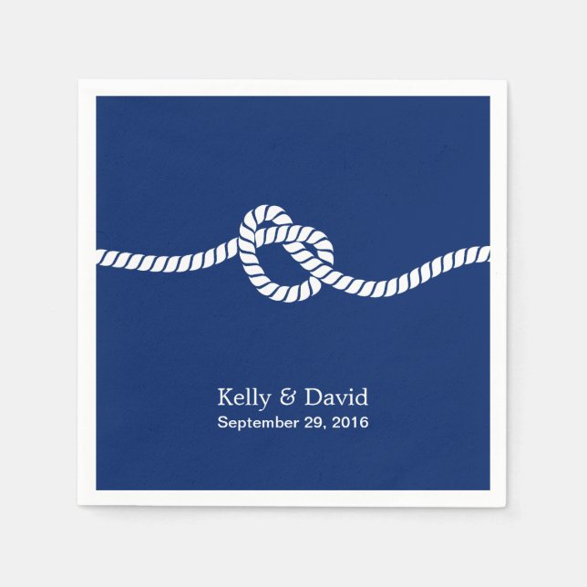 Navy Blue Tying the Knot Nautical Wedding Napkin (Front)