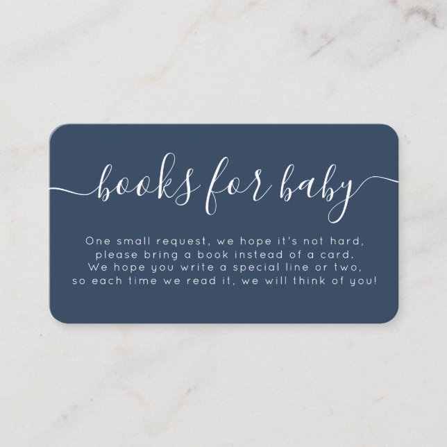 Navy Blue Typography Baby Shower Books For Baby Enclosure Card (Front)