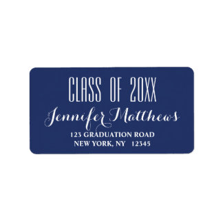 Navy Blue Typography Graduation Address Label