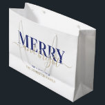 Navy blue typography merry and bright Christmas  Large Gift Bag<br><div class="desc">Navy blue typography merry and bright Christmas</div>