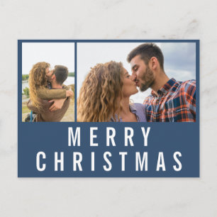 Navy Blue Typography Merry Christmas Photo Postcard