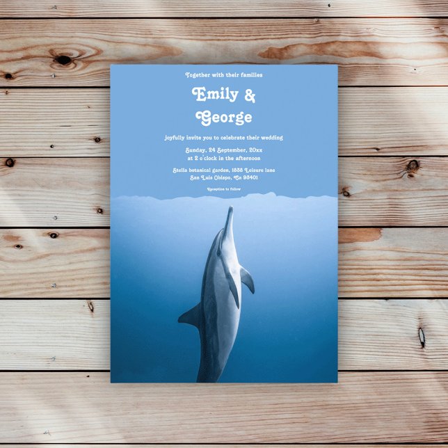 Navy Blue Under The Sea Dolphin Boho Beach Wedding Invitation (Creator Uploaded)